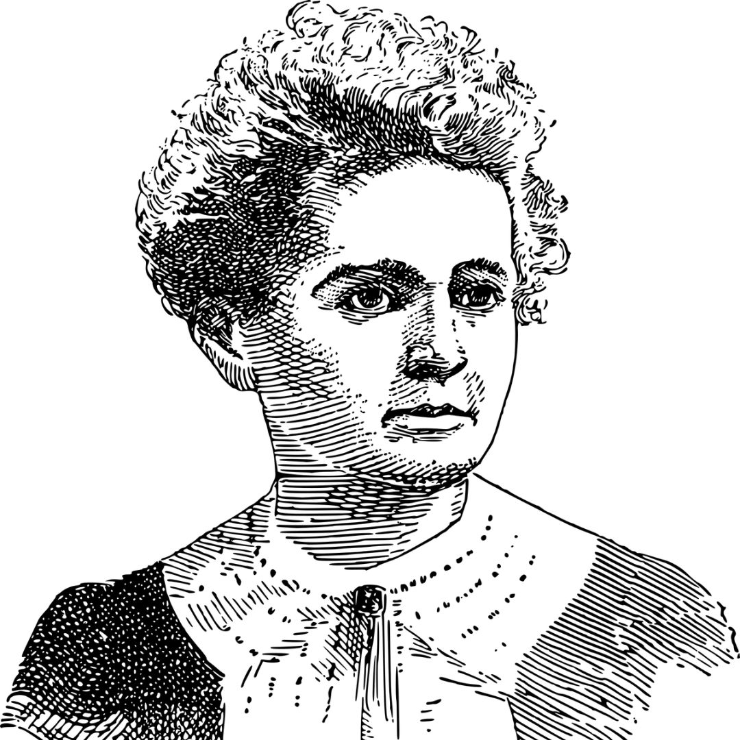 Marie_Curie dibujo blanco y negro